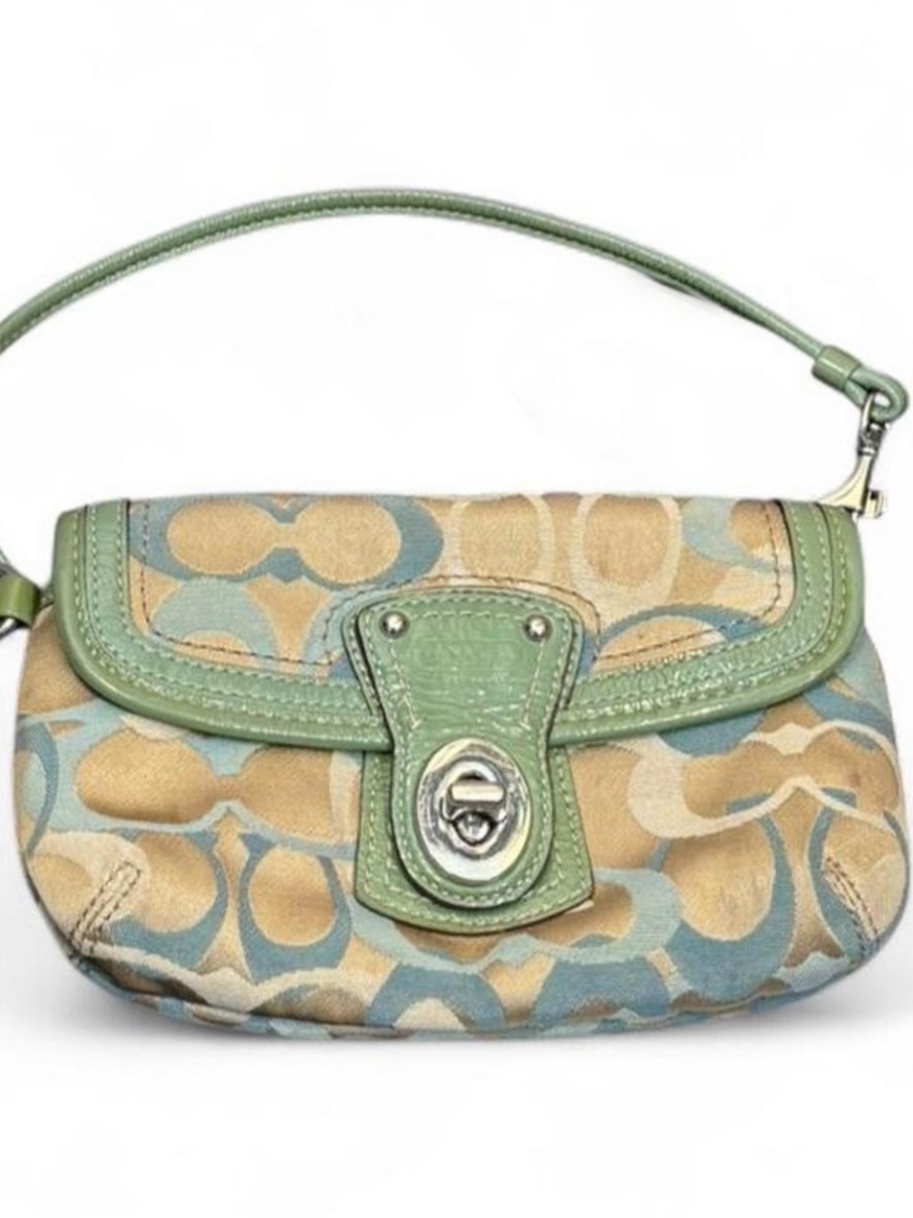rare vintage coach legacy signature jacquard turnlock flap wristlet 💫🩵